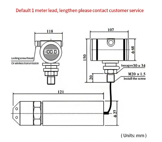 4 - 20mA RS485 Submersible Liquid Level Sensor Water Tank Level Transmitter 2
